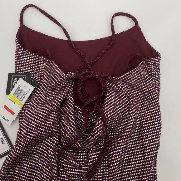 City Studio Slim Red Juniors' Sparkle Cowl-Back Bodycon Dress Size Medium - Picture 8 of 10